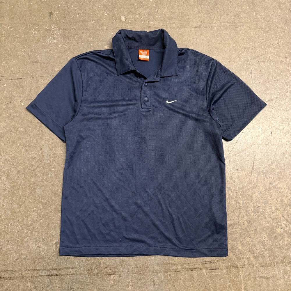 Nike Athletic Dept Mens Navy Blue Mesh Performance Polo Shirt Size M Swoosh